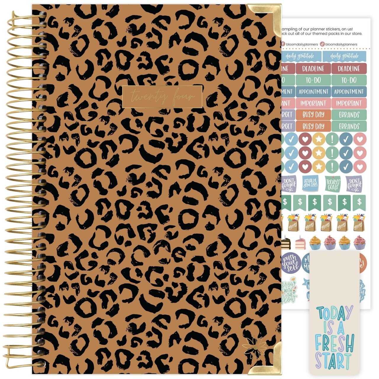 bloom daily planners 2024 Hard Cover Planner, 5.5" x 8.25", Leopard, Brown
